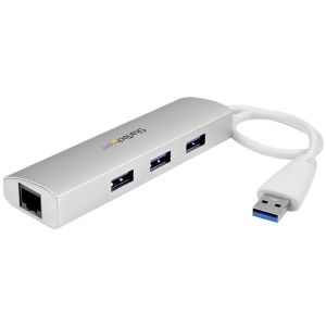 StarTech.com Bärbar USB 3.0-hubb med 3 portar plus Gigabit Ethernet - inbyggd kabel