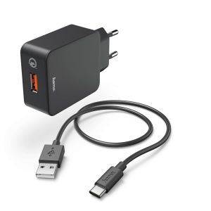 HAMA Laddare 220V USB-C 3A Svart lös kabel 1,5m QC 3.0