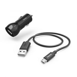 HAMA Laddare 12V Micro-USB 2,4A Lös kabel 1m  Svart