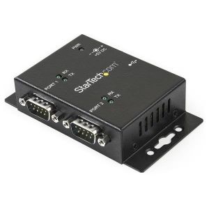 StarTech.com 2 Port Industrial Wall Mountable USB to Serial Adapter Hub with DIN Rail Clips